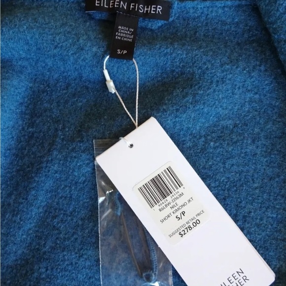 $278 Eileen Fisher Boiled Wool Kimono Sweater Small 6 8 + Pin Oversized Nile NWT - Picture 12 of 16
